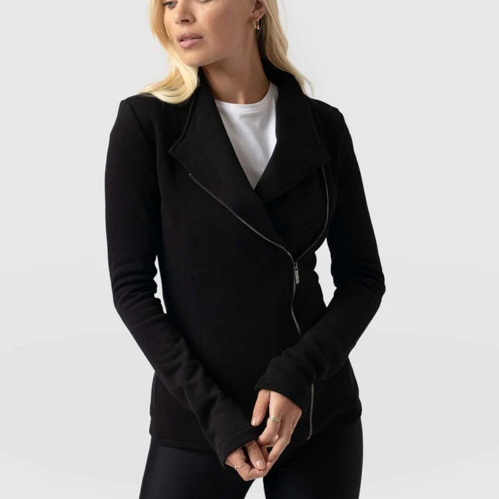 Saint + Sofia Cotton Biker Jacket - Black Size 18